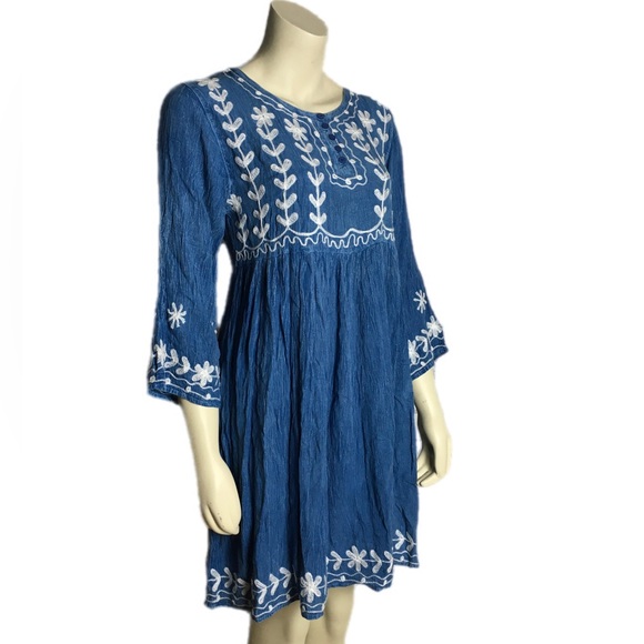 Vintage Dresses & Skirts - Vintage 90s Hippie Boho Smock Festival Embroidered Dress M/L